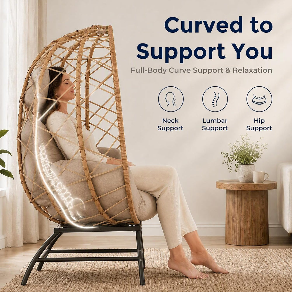 SWITTE Outdoor Wicker Egg Chair with Cushion, Patio Lounge Chair, Beige