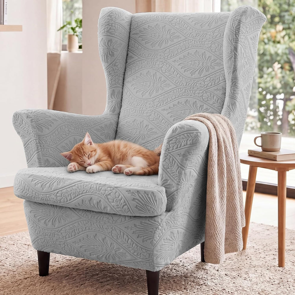 HAOYONG 2 Piece Wingback Chair Covers Stretch Wing Chair Slipcover Jacquard W...