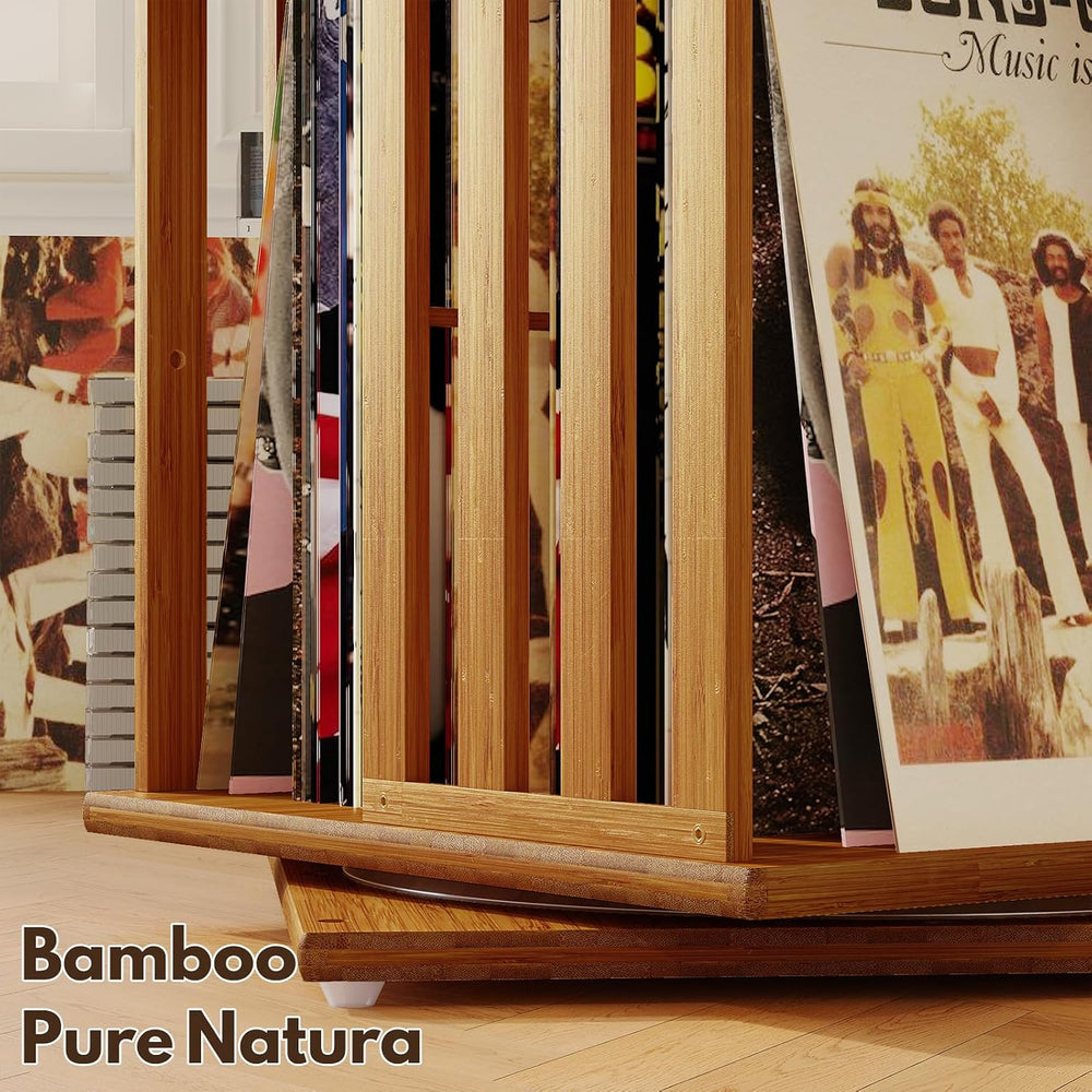 XIMN 360° Rotating Bamboo CD/DVD Shelf - 6-Tier Space-Saving Media Storage Ca...