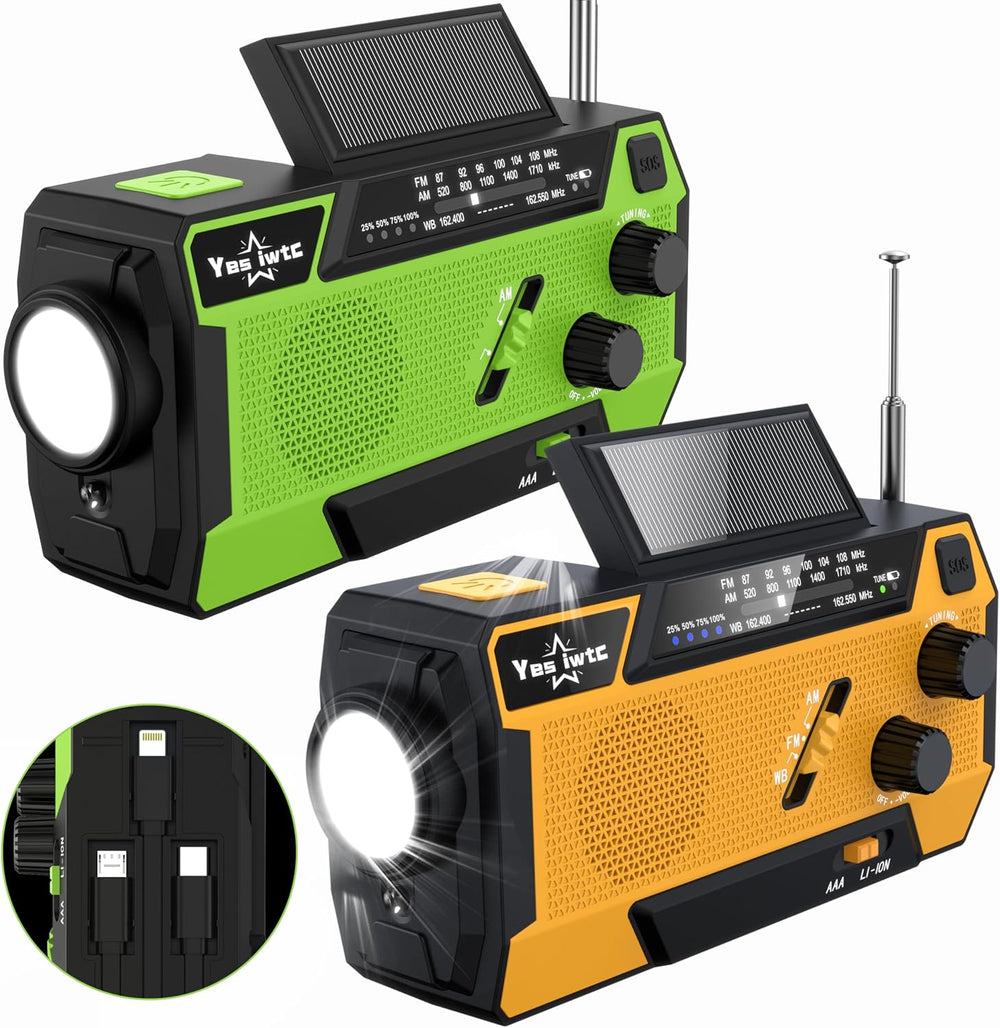 7400mWh Emergency Weather Radio with 3 in 1 Charging Cable Emergency Radio So...