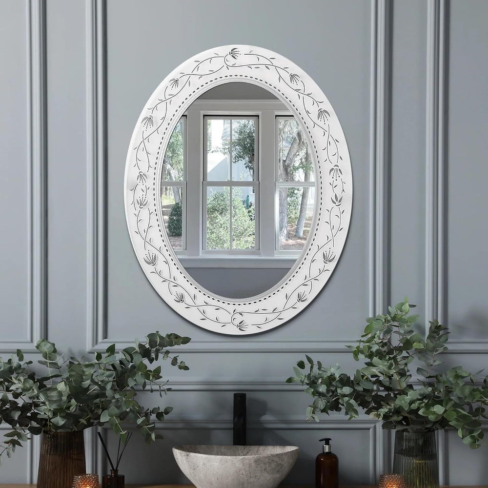 Head West 23"x29" Frameless Frosted White Etched Glass Bathroom Van...