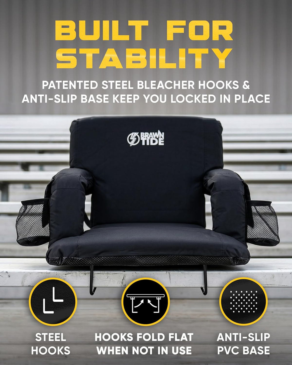 BRAWNTIDE Stadium Seat for Bleachers with Back Support - 3" Foam Cushion