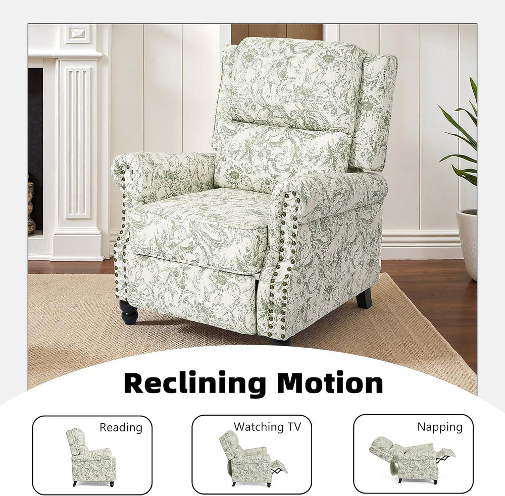 Recliner Chair, Modern Pushback Armchair, Rococo Green, Set of 2