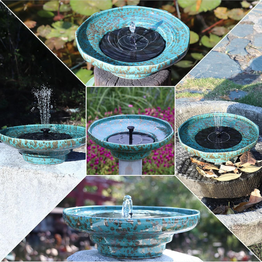 11.6" Solar Ceramic Bird Bath Bowl,Bird Bath Fountain for Outside