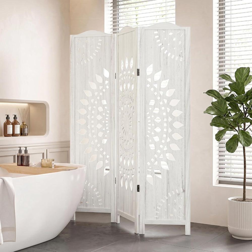 Room Divider 3 Panels,5.62FT Tall Boho Folding Wood Privacy Screen