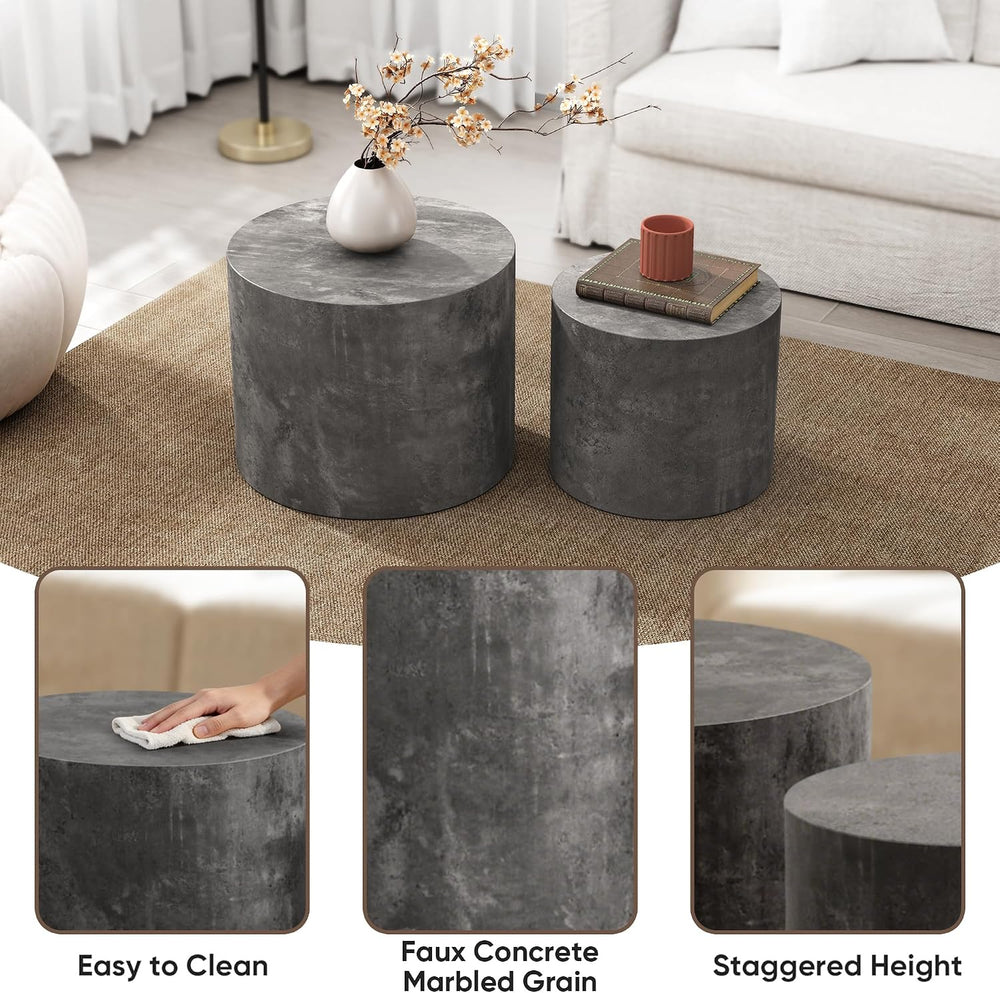 Nesting Round Coffee Table Set of 2, Accent End Table for Small Spaces, Morde...