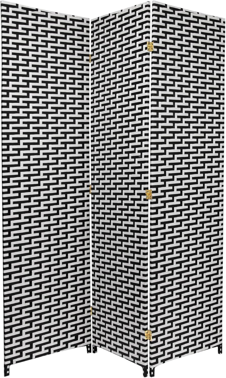 Red Lantern 6 ft. Tall Woven Fiber Room Divider - Black/White - 3 Panel