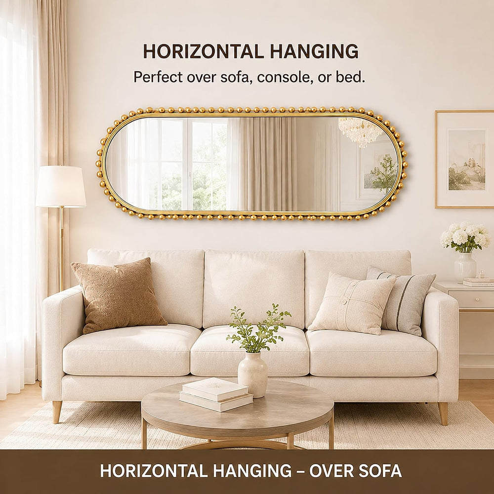 20"x53" Oval Full Length Wall Mirror, Unique Bold Beaded Frame