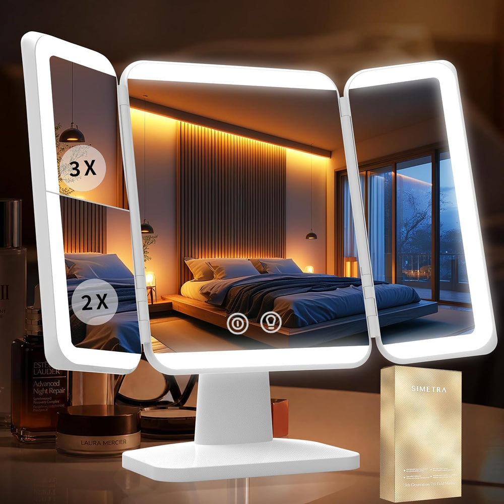 SIMETRA 15.6'' Rechargeable Makeup Mirror with Lights Trifold Vanity ...