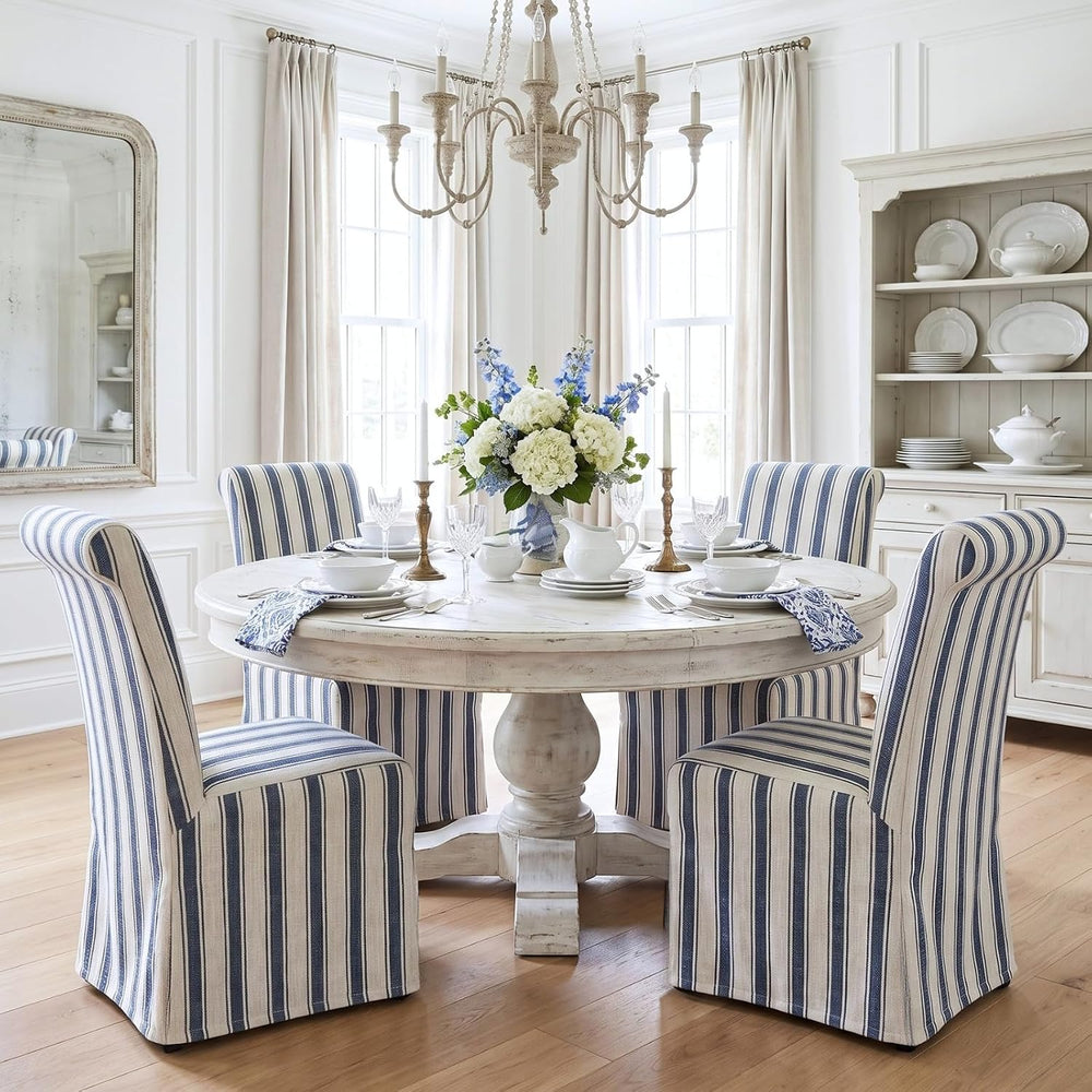 chairus Slipcovered Upholstered Parsons Dining Chairs Set of 2, Blue Stripe