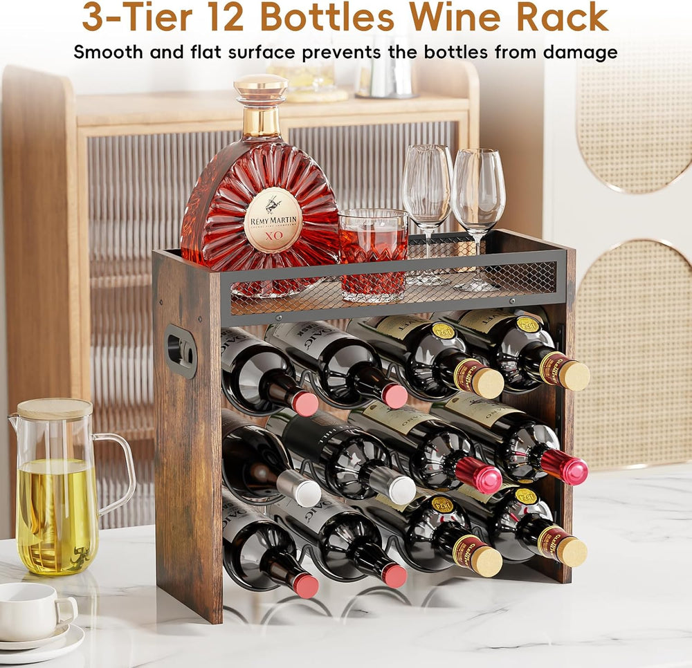 KLM 3-Tier Wine Bottle Display Rack, Holds 12 Bottles.