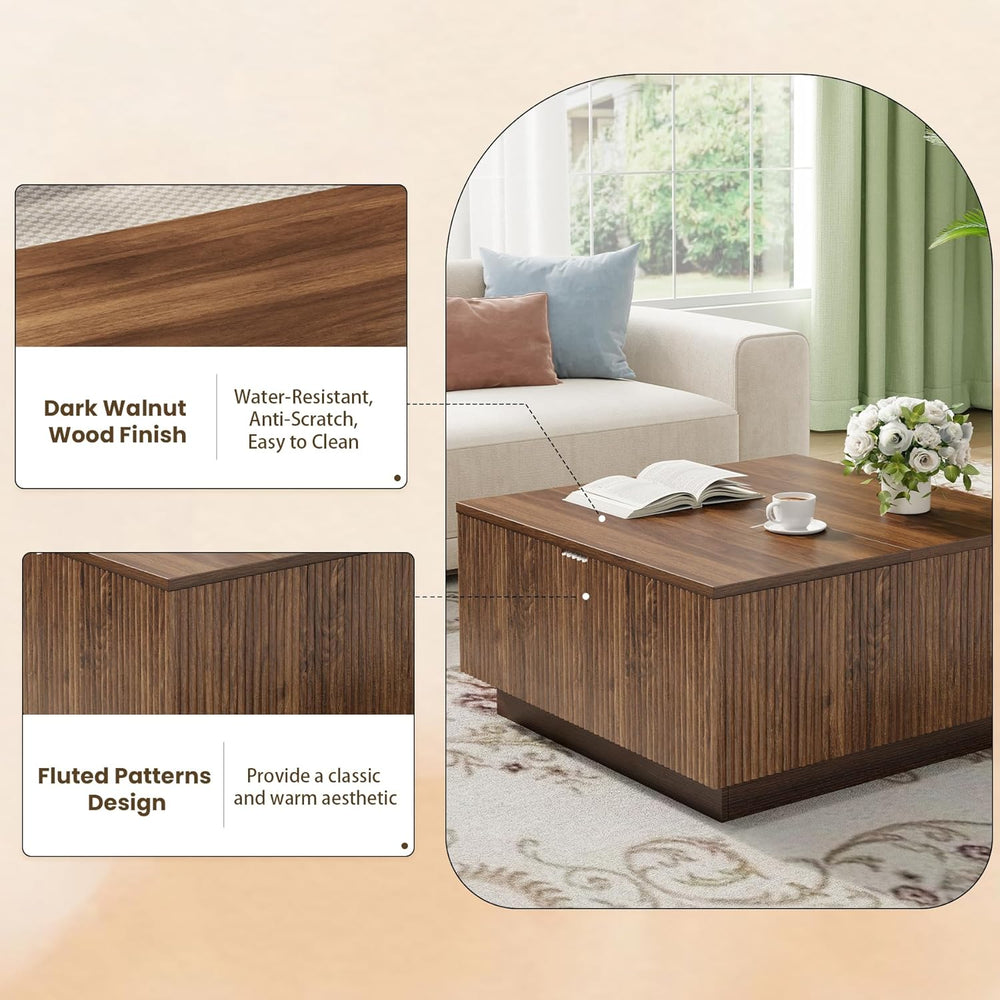 Epecoya 31'' Lift Top Coffee Table with Storage, Walnut Square Center...