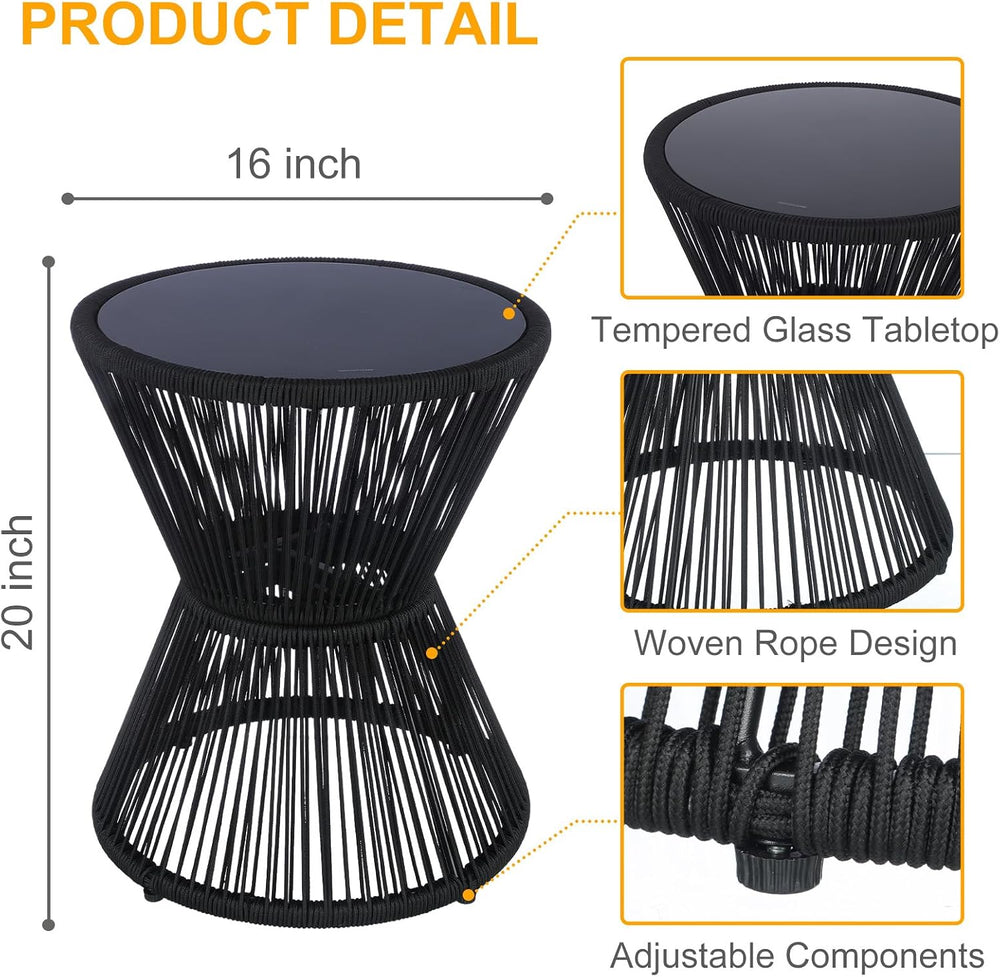 SUNNYPARK Small Outdoor Side End Table Modern Hourglass Style 20" H
