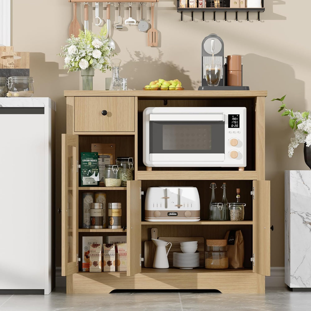 Senfot Kitchen Microwave Cabinet with Storage and Drawers, Modern Small Buffe...
