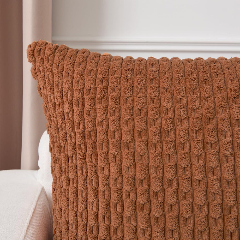 Kevin Textile Soft Corduroy 28x28 Inch Pillow Covers 2 Pack, Burnt Orange