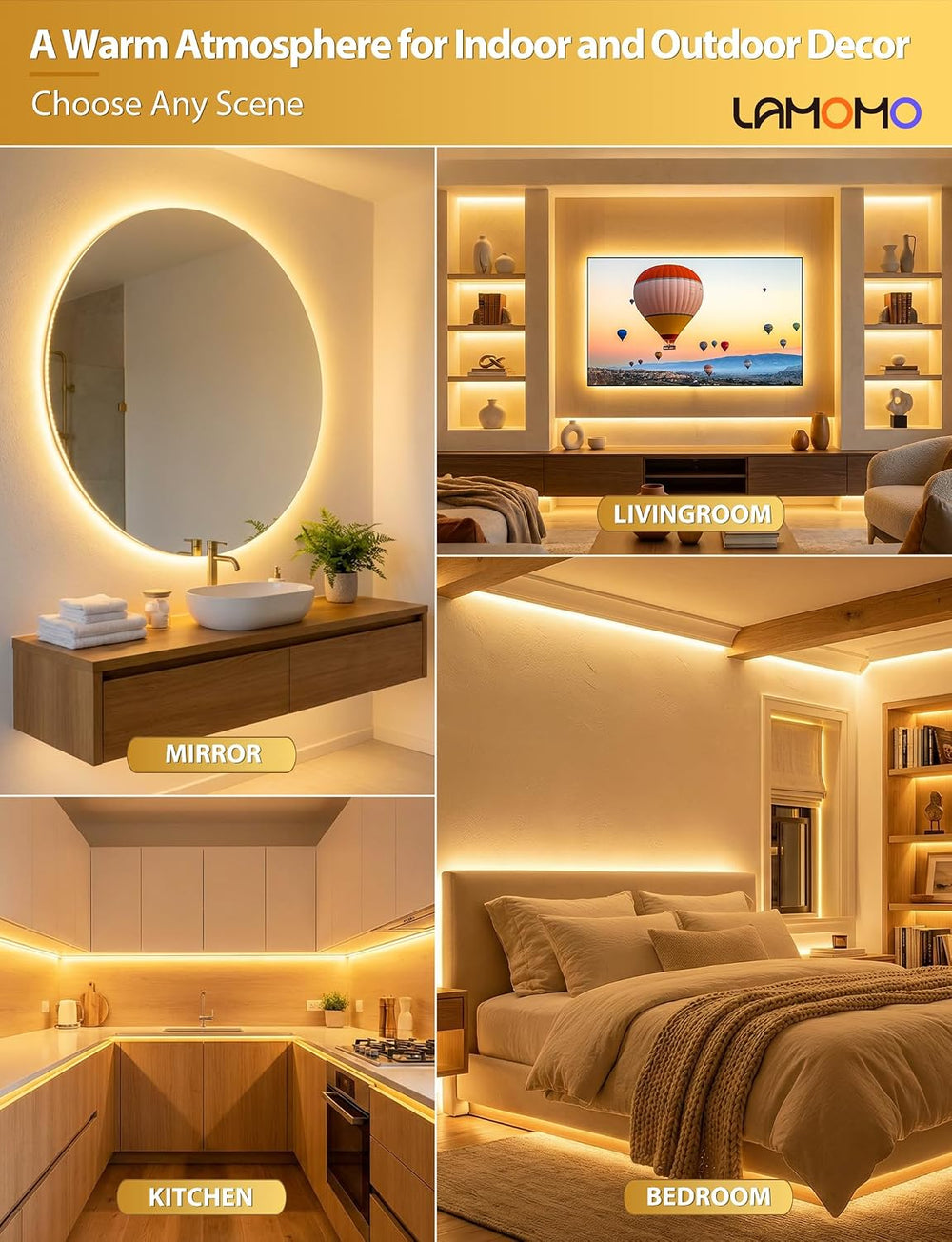 Lamomo COB LED Strip Lights 32.8ft, Warm White Dimmable Rope with Remote