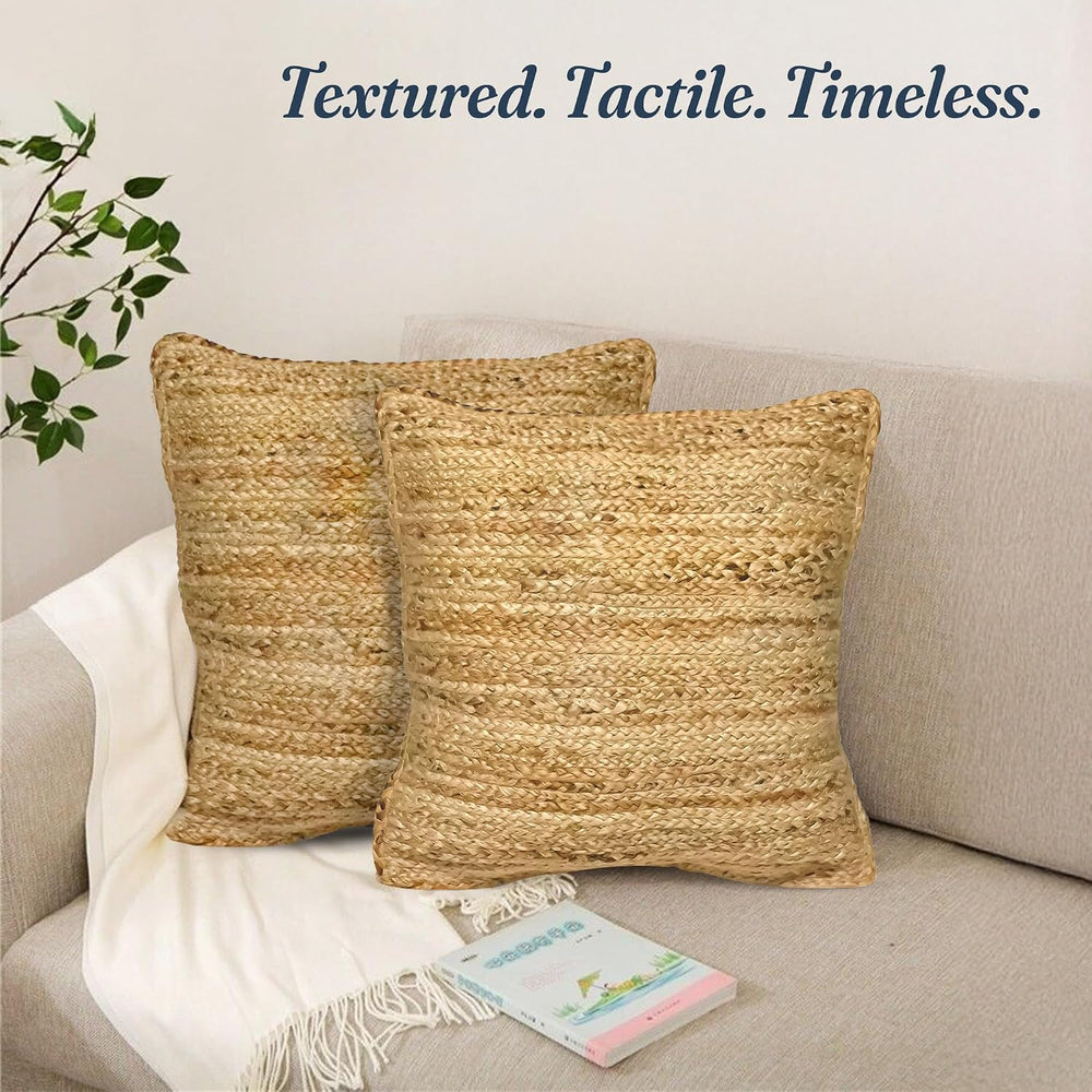 The Fine Living Co. Jute Pillow Covers 18x18, Set of 2 Jute Cushion Covers