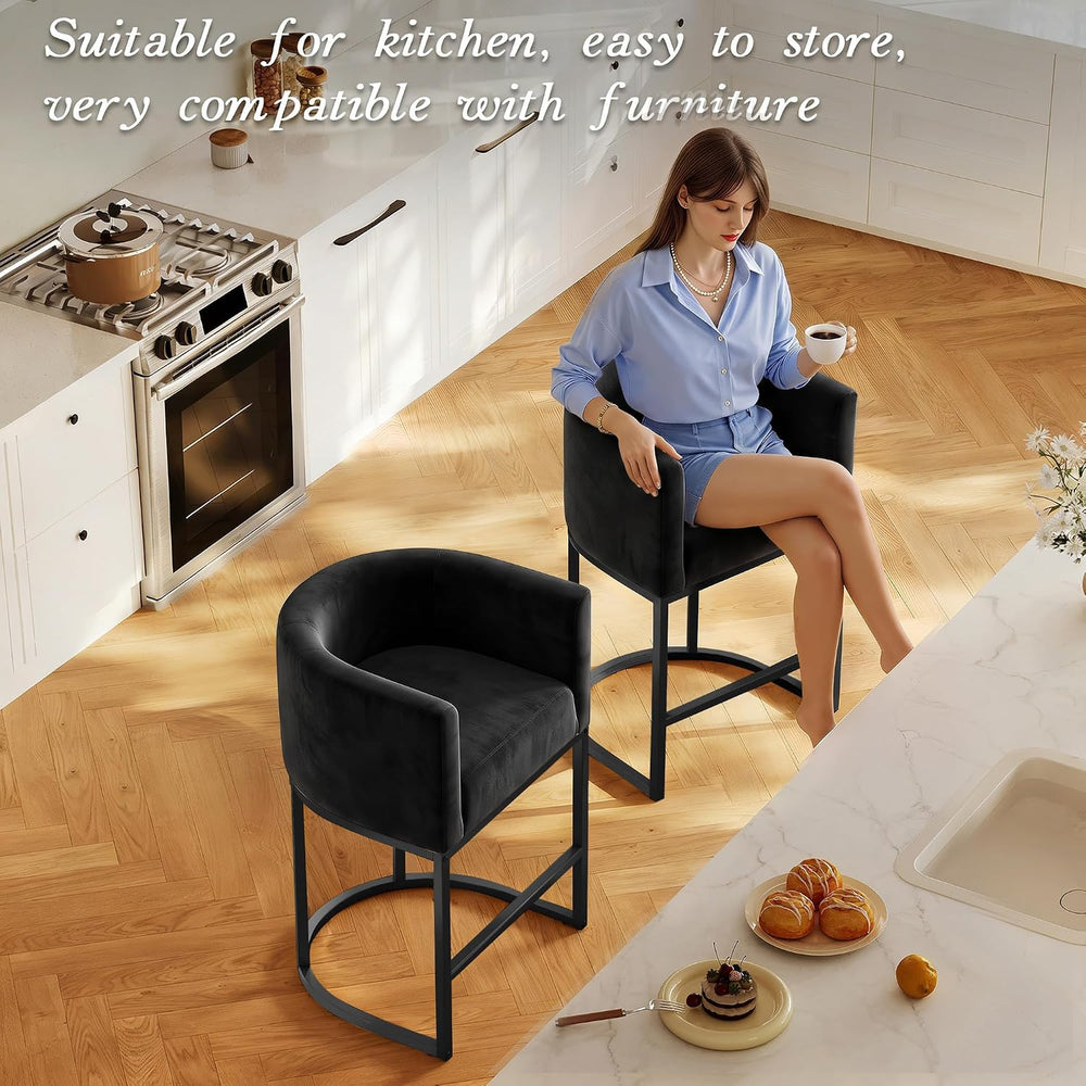 Modern Counter Height Bar Stools,Bar Stools Set of 2,Velvet Fabric Upholstere...