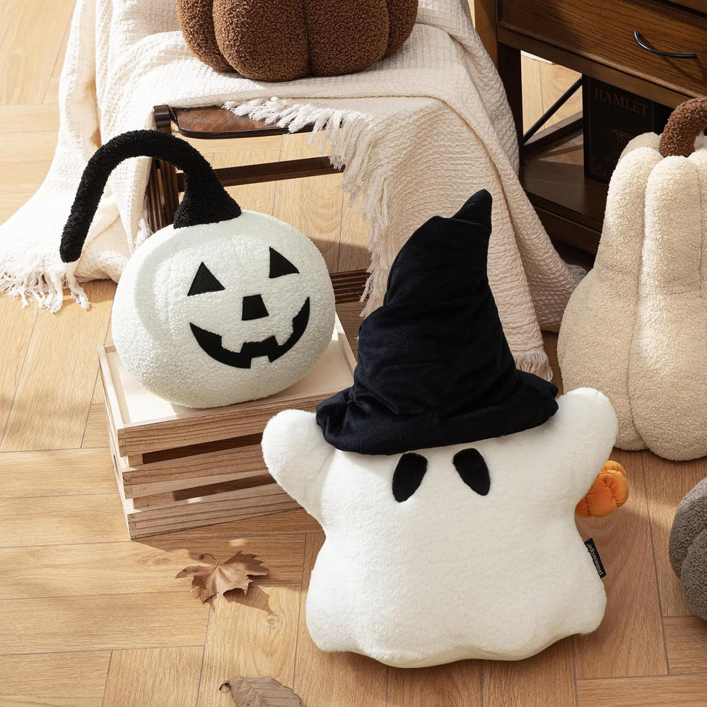 Phantoscope Halloween Ghost Shaped Throw Pillow, Faux Rabbit Fur Spooky Pillo...