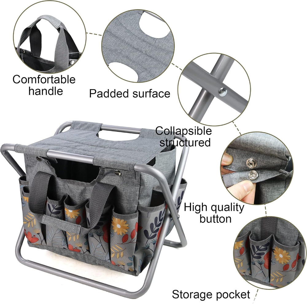 MDSTOP Folding Gardening Stool with Detachable Storage Tote Bag, Gardening To...
