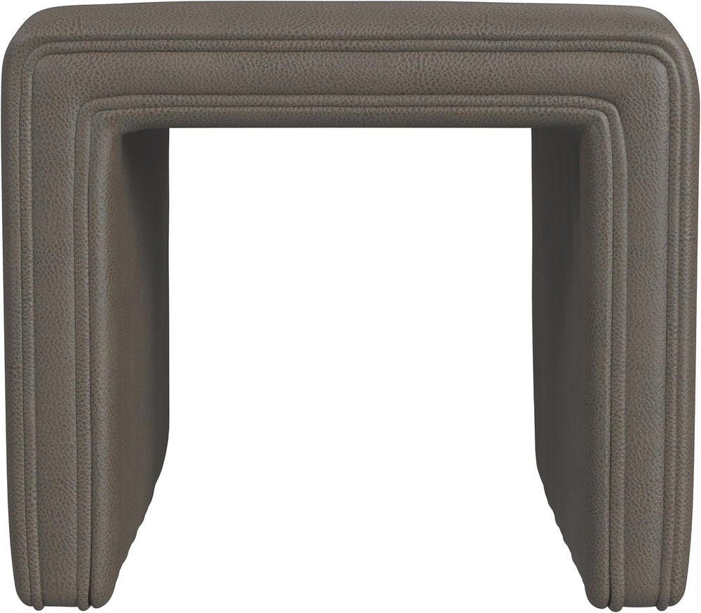 HomePop 19" Modern Channel Tufted Ottoman - Pewter Gray Faux Leather