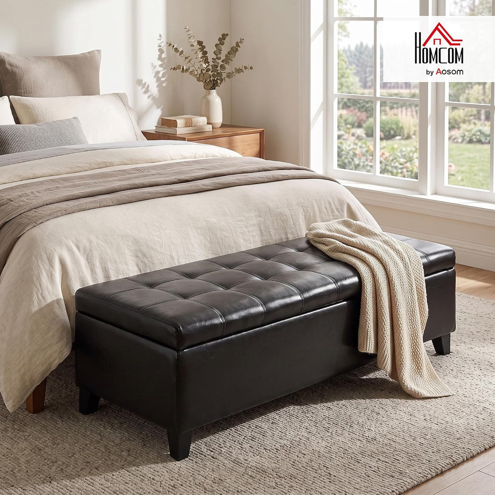 HOMCOM 51" Ottoman Storage Bench, Tufted Bench for End of Bed, Black