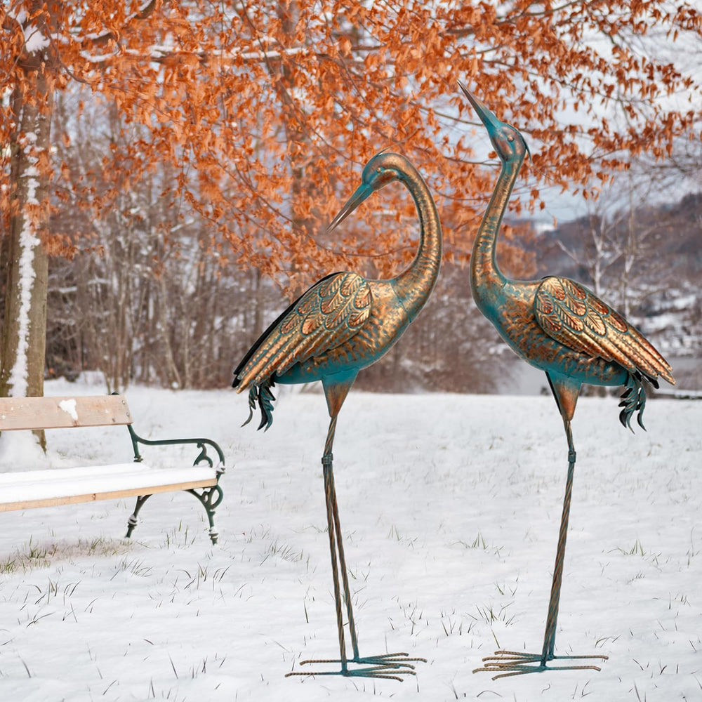 chisheen Garden Crane Statues Blue Heron Metal Yard Art Outdoor Decoration,La...