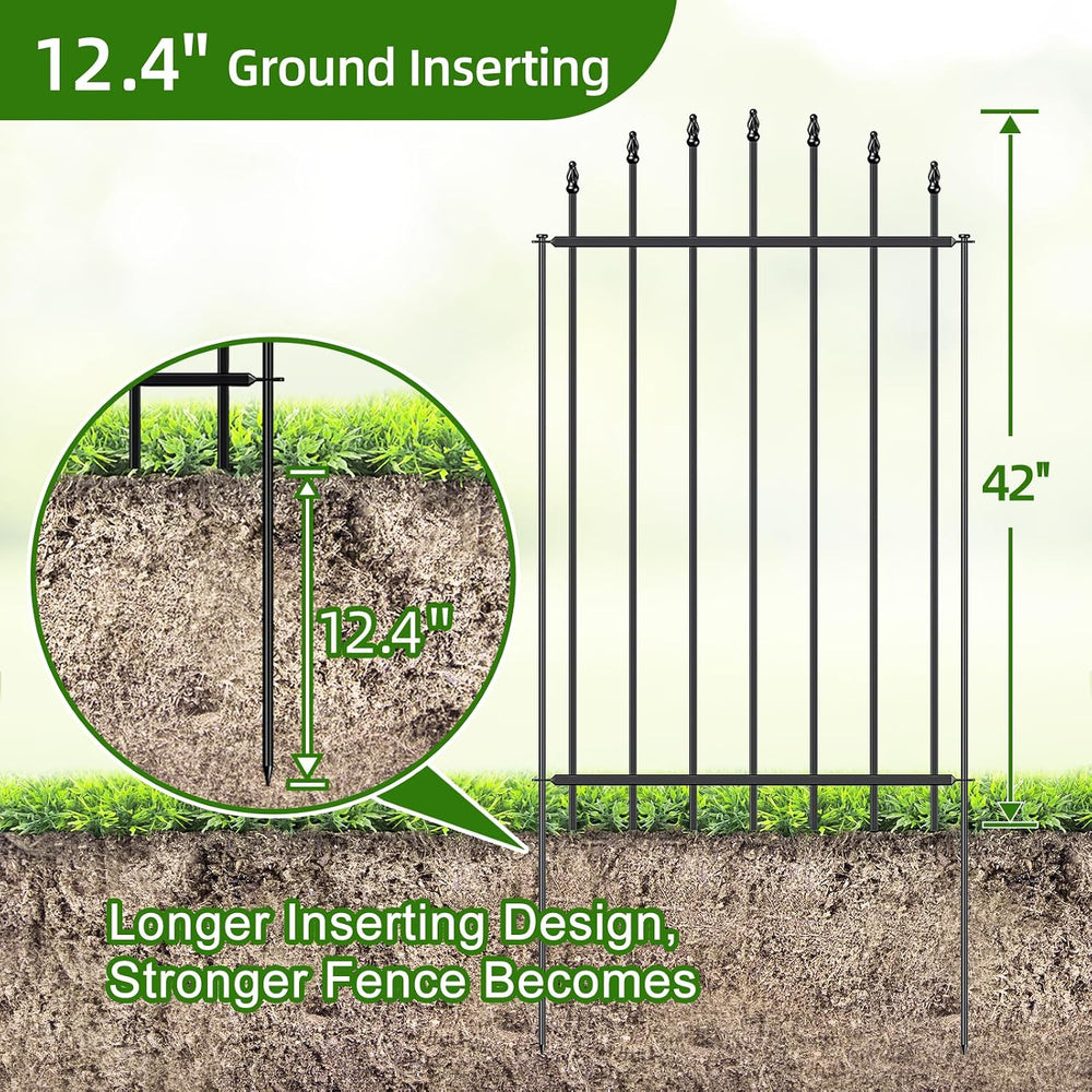 42” x 12’ No-Dig Metal Garden Fence with Stakes, Panels Fencing for Dogs