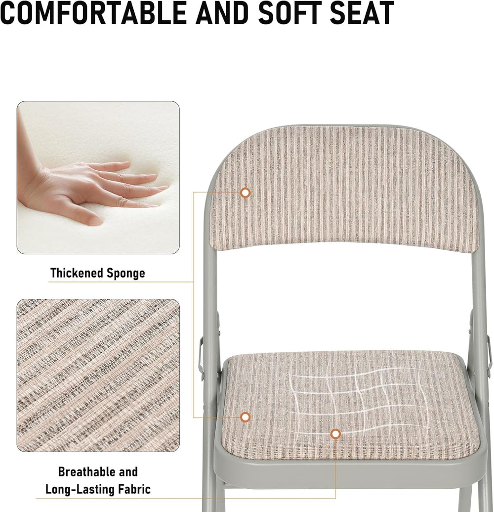 6 Pack Fabric Folding Chairs with Padded Cushion,Steel Frame,Grey,350lbs