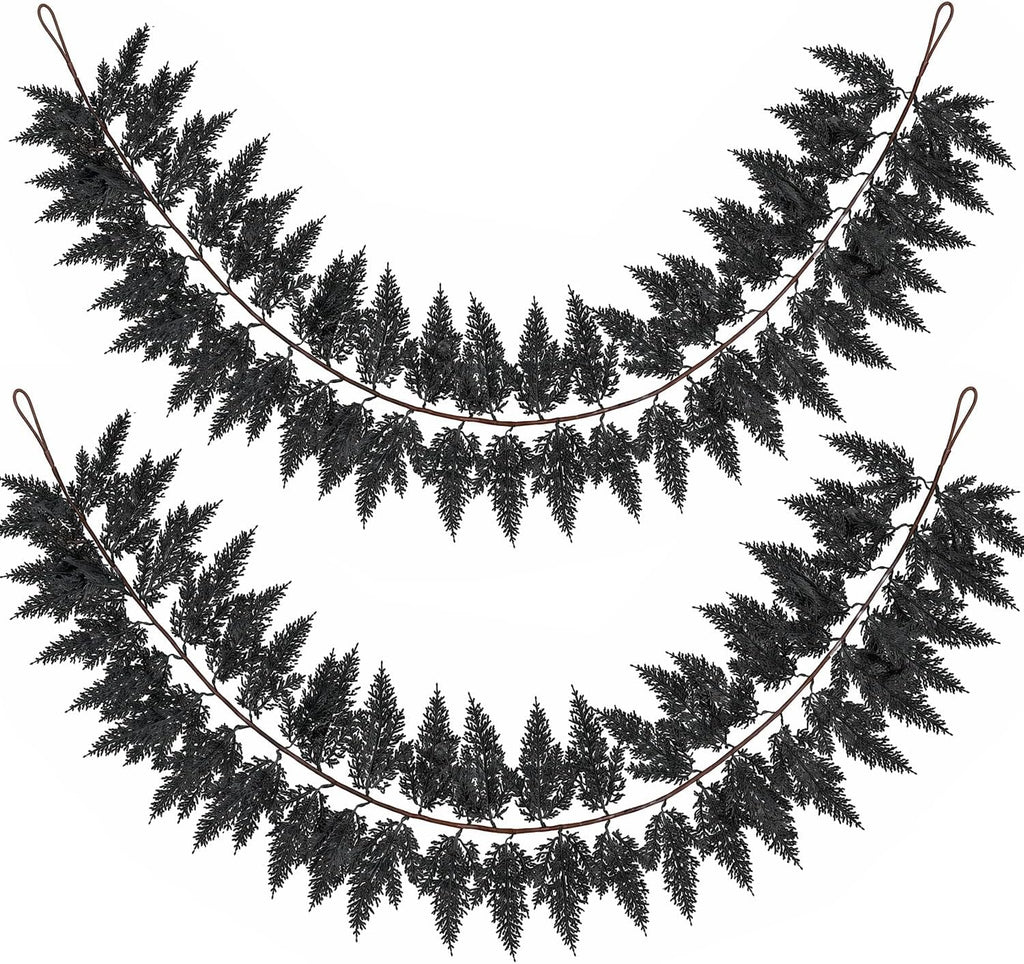 2 PCS 5.91 FT Black Halloween Cedar Pine Garland, Realistic Spooky