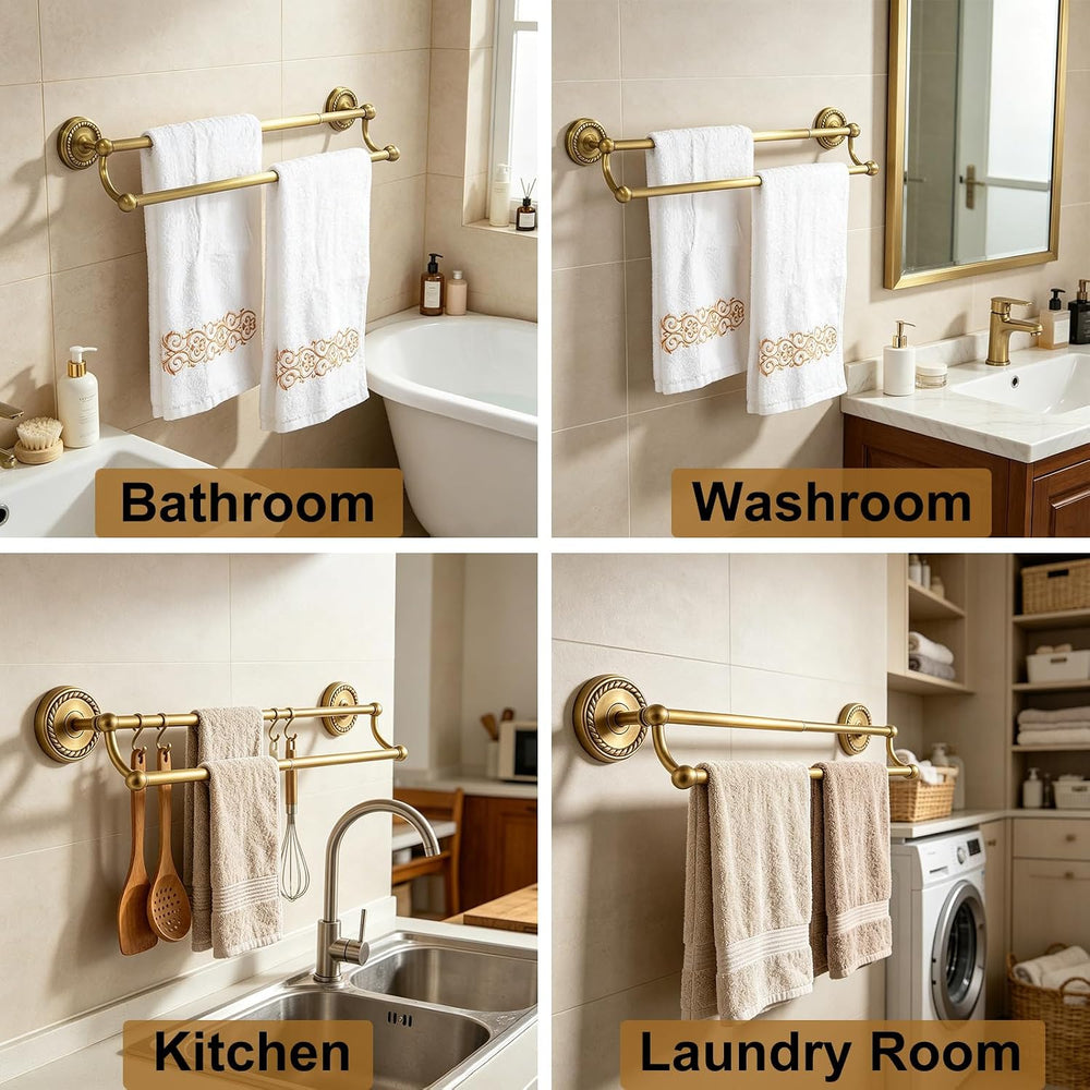 Gold Double Towel Bar, Antique Brass Bathroom Towel Racks Wall Mounted