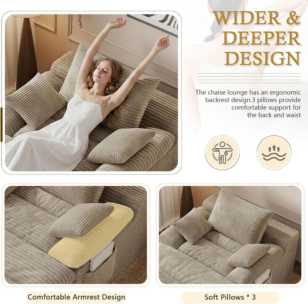 65" Oversized Chaise Lounge Chair Indoor, Boneless Chaise Lounge Chair D...