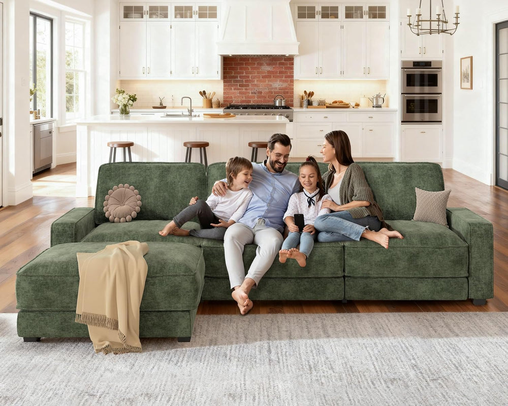 Vipbear 120" Chenille Oversized Modular Sectional Sofa, L Shaped Couch S...