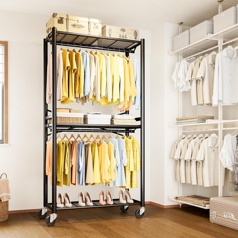 HYSEYY Rolling Clothes Rack Heavy Duty Clothing Rack for Hanging Clothes