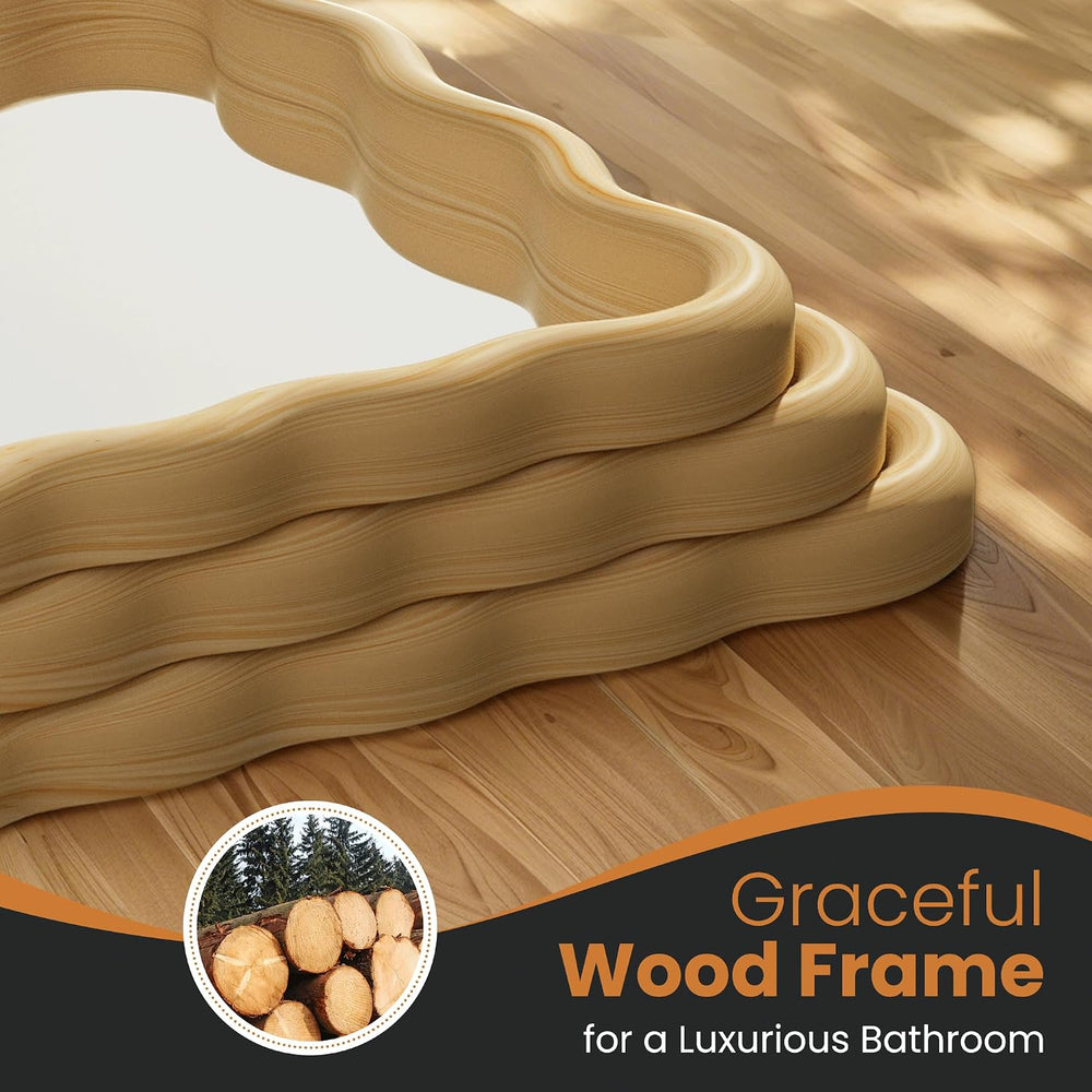 Wavy Wood Bathroom Vanity Mirror, 20"x30" Boho Decorative Wall Mirror