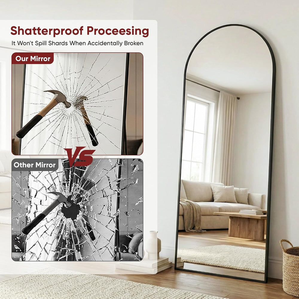 Antok 58" x 20" Arched Full Length Floor Mirror, Aluminum Frame, Black