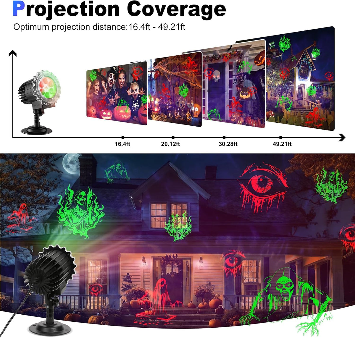 Matekxy Halloween Projector Lights Outdoor, 2025 Upgraded 3D Brighter Green&Red Decoration LED Light, Landscape IP44 Waterproof Holiday Lamp for Xmas Parties Garden Patio Indoor