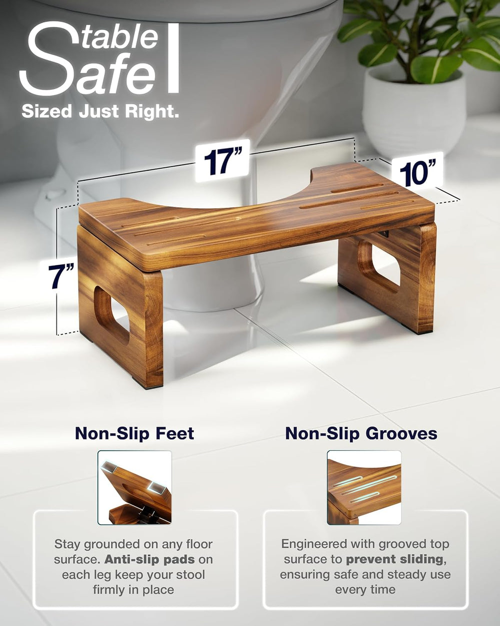 BLUEWEST Acacia Wood Foldable Toilet Stool for Adults, 7 Inch Poop Stool