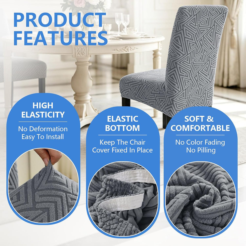Stretch Spandex Chair Covers for Dining Chairs Set of 6, Light Gray