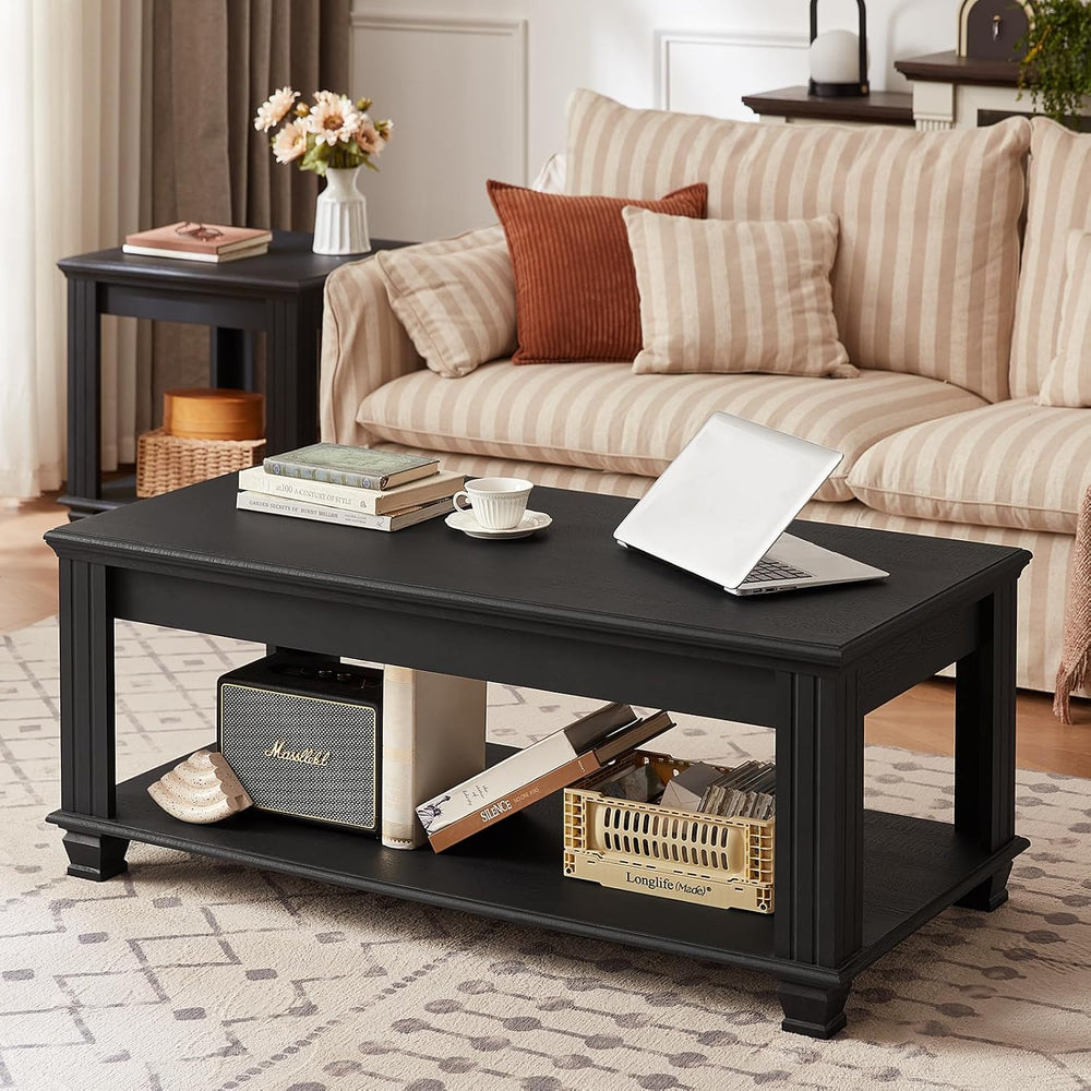 SAVOR LIFE Farmhouse Coffee Tables for Living Room, Black