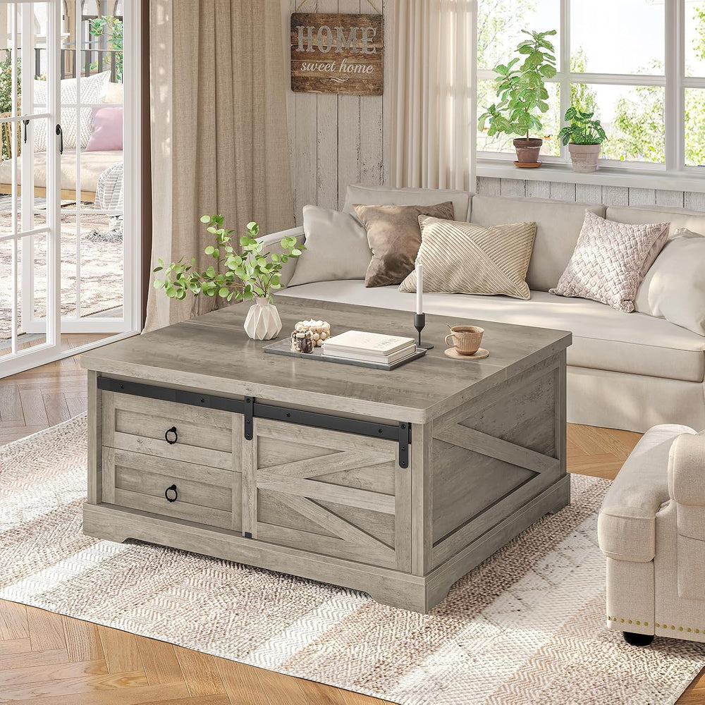 Itaar 39.4'' Lift Top Coffee Table with Storage, Farmhouse Coffee Tab...