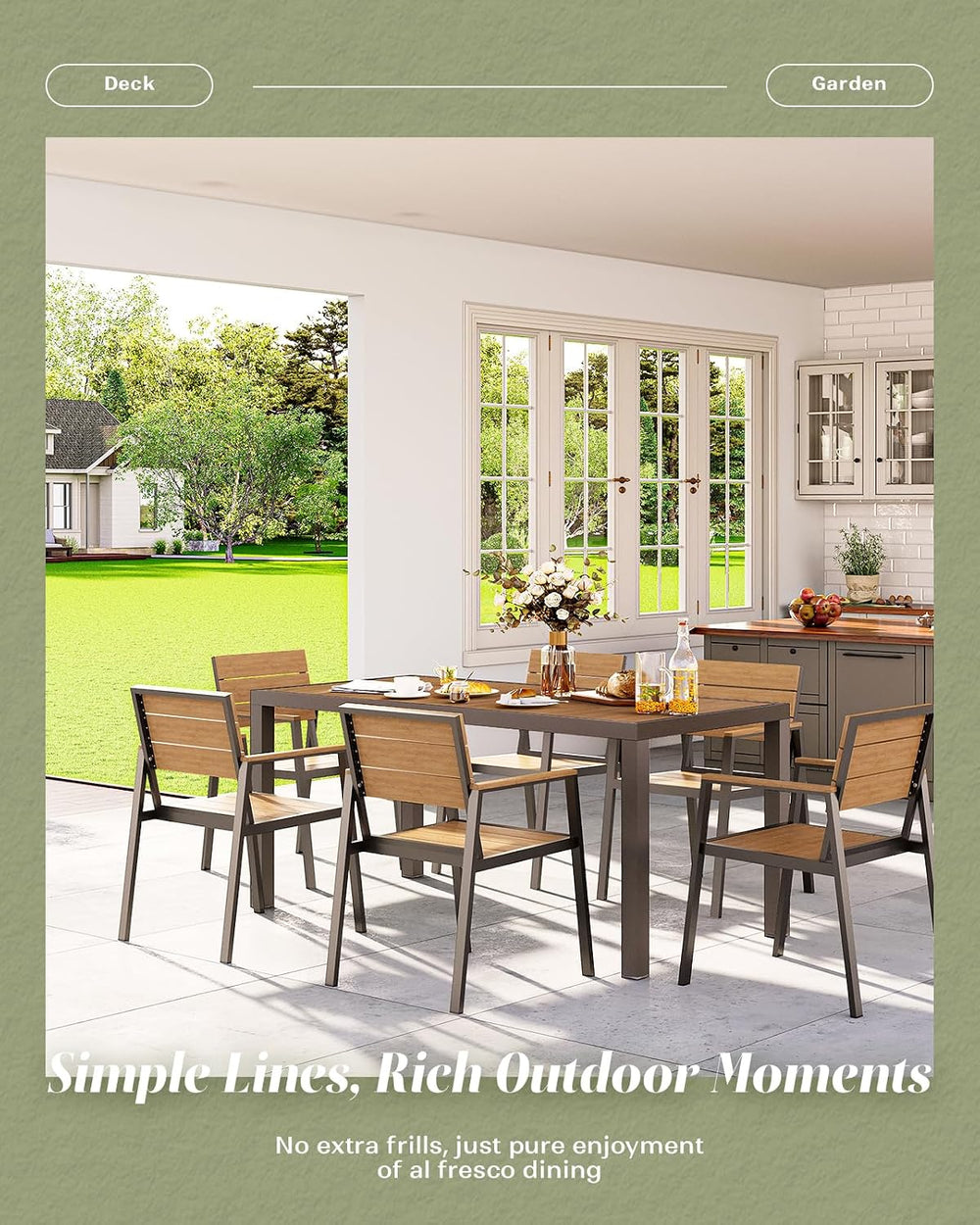 Vexwalx 10 Pcs Outdoor Dining Set, 67" HDPS Dining Set for 8, Gray-Teak