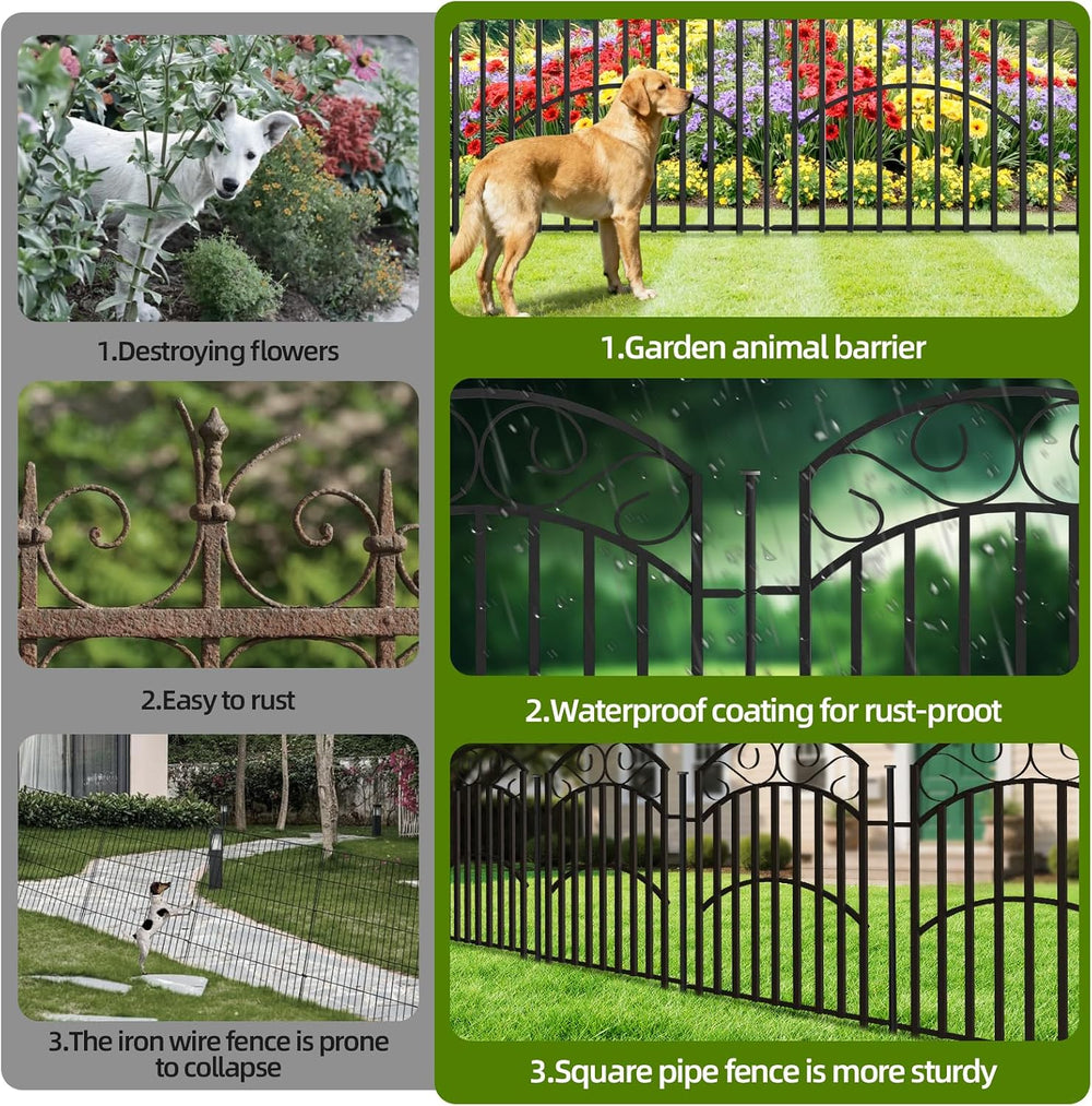 5 Panel 32in Decorative Garden Fence, 11ft No Dig Metal Border