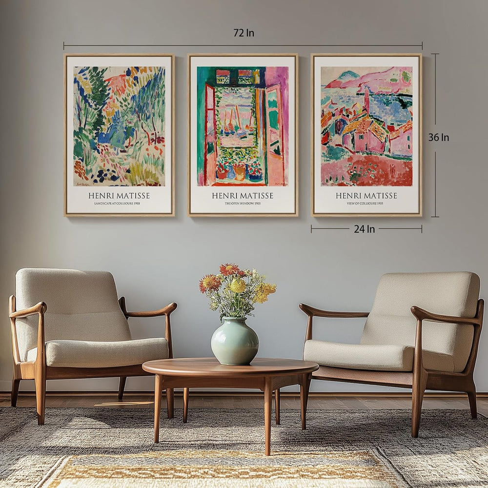 Large Framed Matisse Abstract Canvas Wall Art for Living Room, 3 Piece