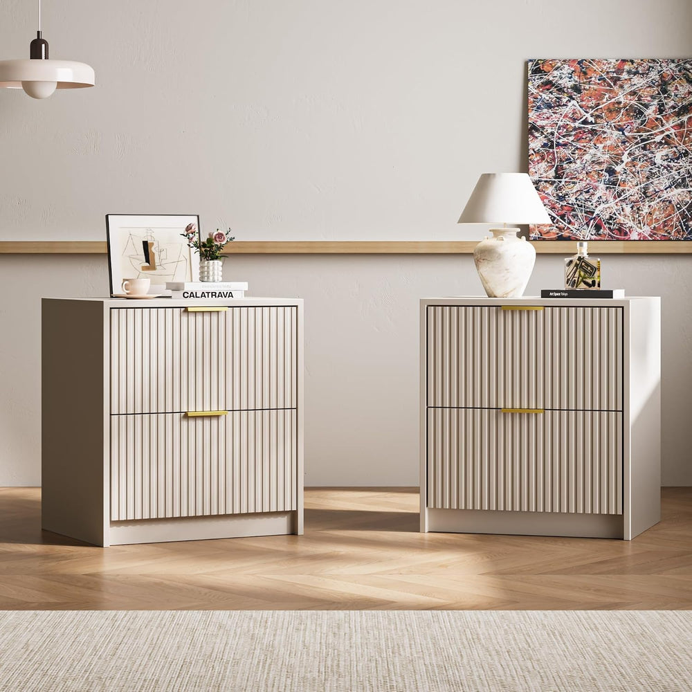 Beige 3-Piece Bedroom Set, 9-Drawer Dresser & 2-Drawer Nightstands
