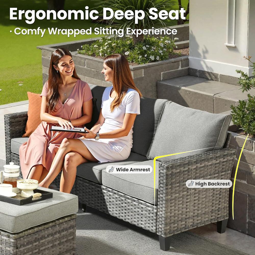 ovios 6 Pieces Patio Furniture Set, Outdoor Wicker Sofa Couch with Swivel Gli...