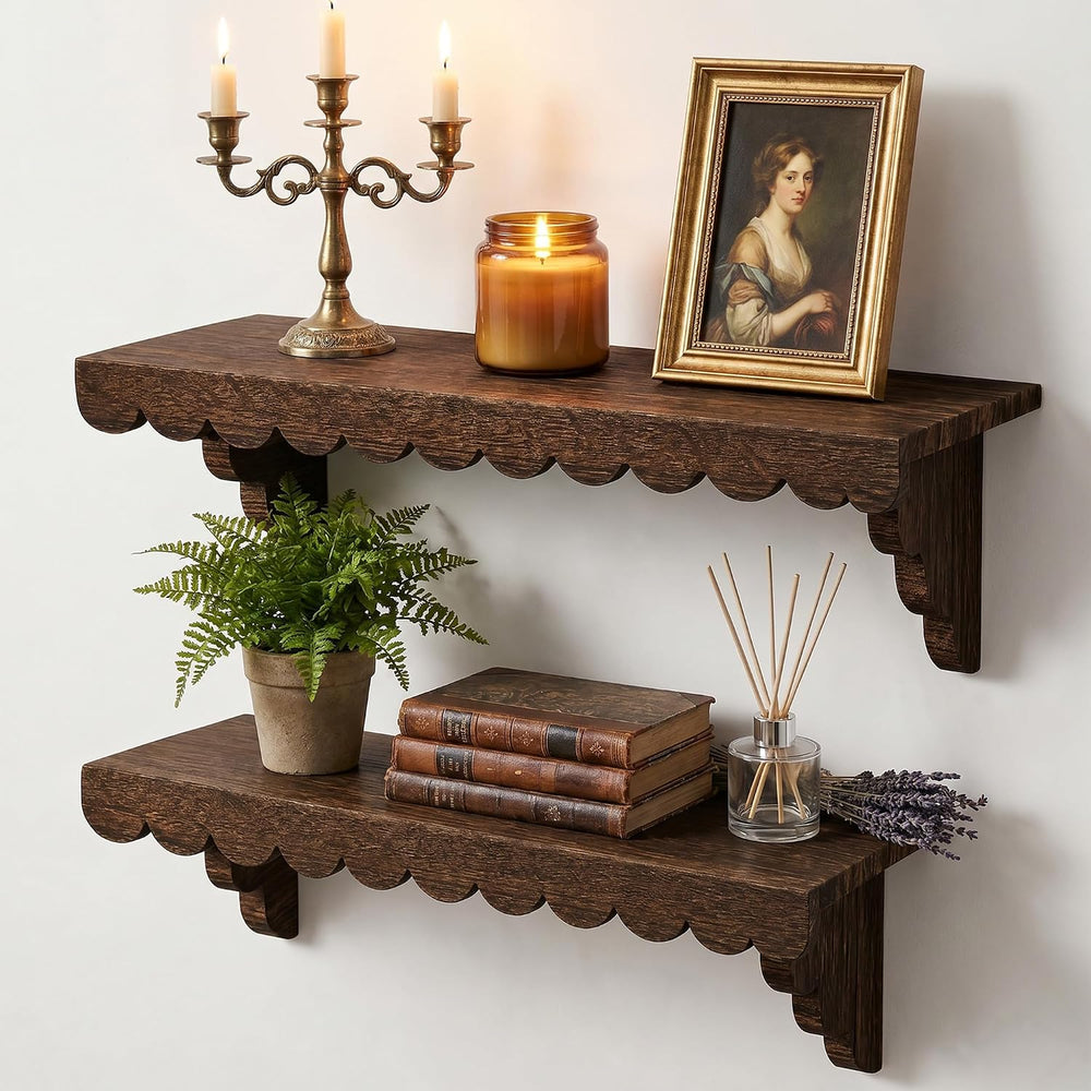 2 Pack Upgrade Clean Front Panel 17" Scalloped Wood Wall Shelf - 22 lbs ...