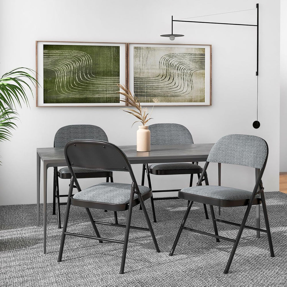 COSTWAY 4 Pack Upholstered Folding Chairs with Steel Frame for Home Office