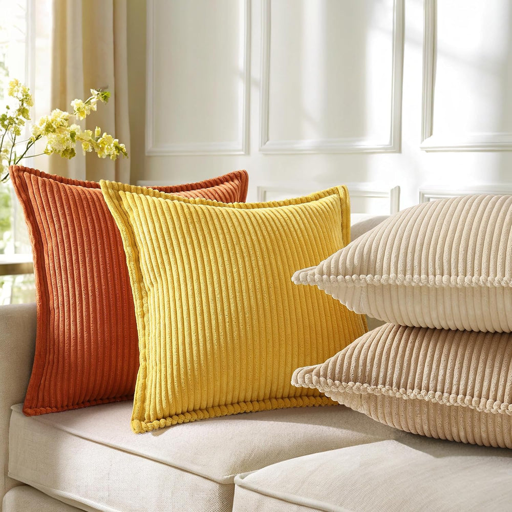 decorUhome Fall Corduroy Light Brown Throw Pillow Covers 26x26 Set of 2