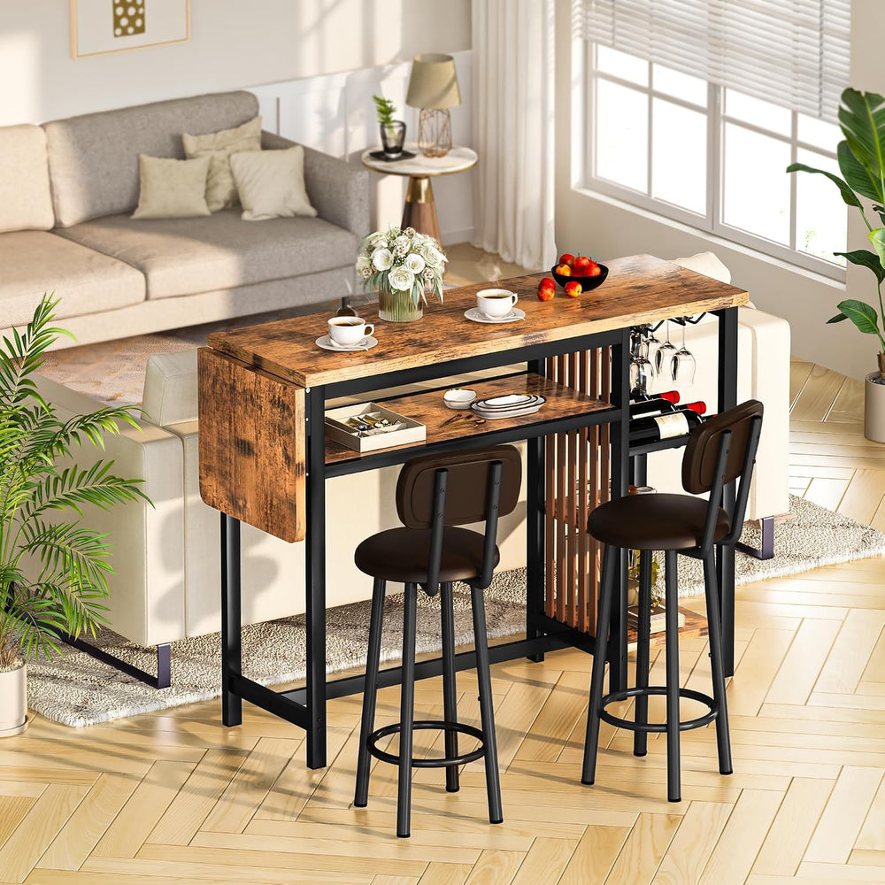 Bar Table and Chairs Set, 59'' Counter Height Dining Table Set with S...